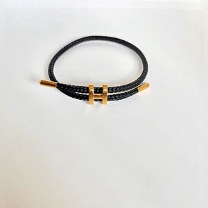 Black and Gold Leather Braided H Bracelet